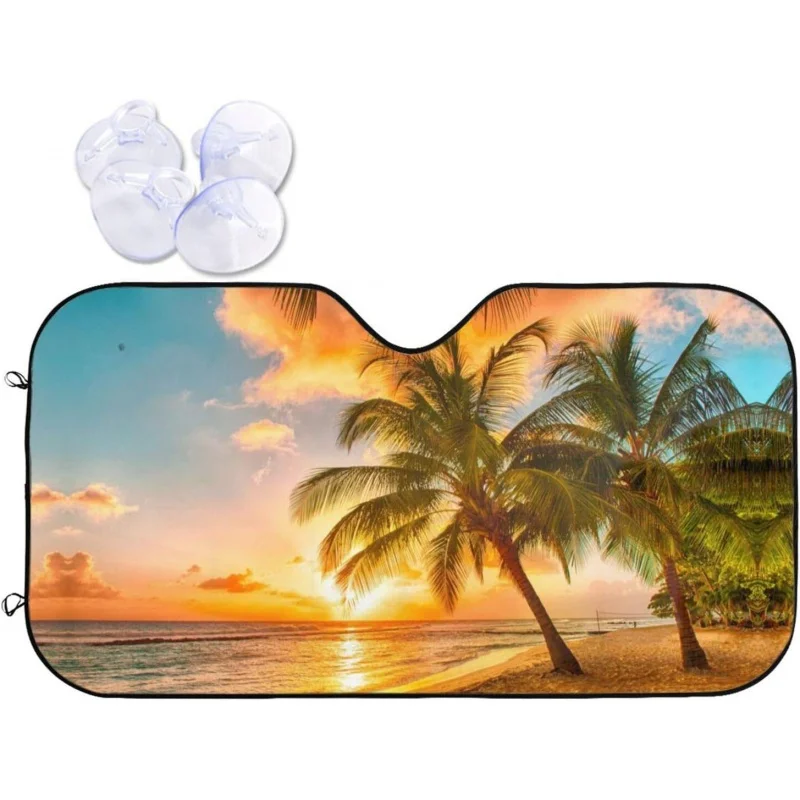 

Sunset Beach Windshield Sun Shade for Car SUV Trucks Minivan Auto Sunshades Keeps Your Vehicle Cool Heat Shield 55x30 Inch