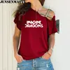 Woman t shirt Imagine Dragons Funny Tee Top Short Sleeve Female clothing T-Shirt Irregular Skew Cross Bandage Tops 3