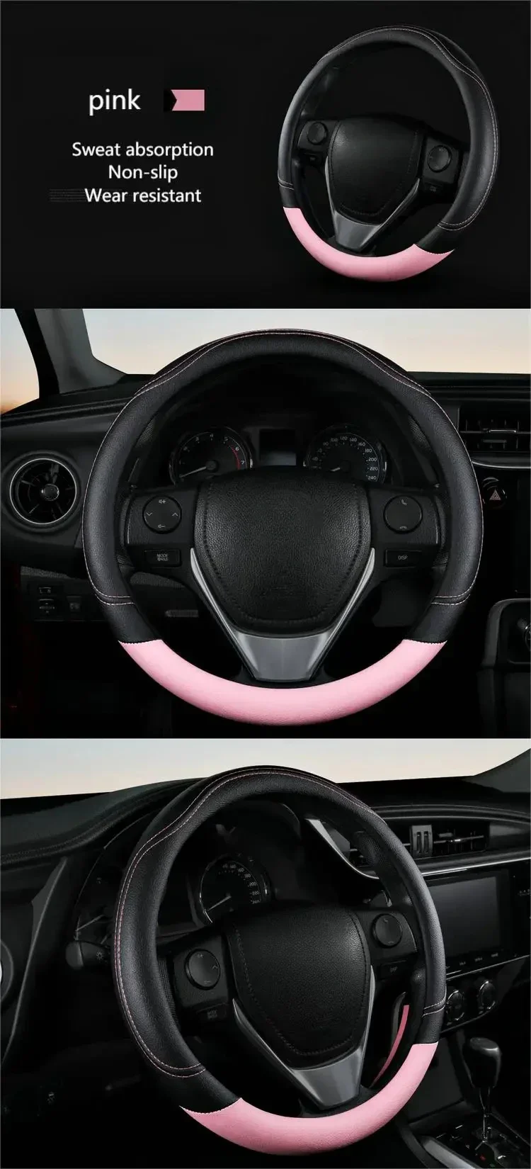 Auto-Lenkradbezug, universell, 38,1 cm, atmungsaktiv, rutschfest, Lenkradbezug, Auto-Innenzubehör, passend für die meisten Autos – Detail 4