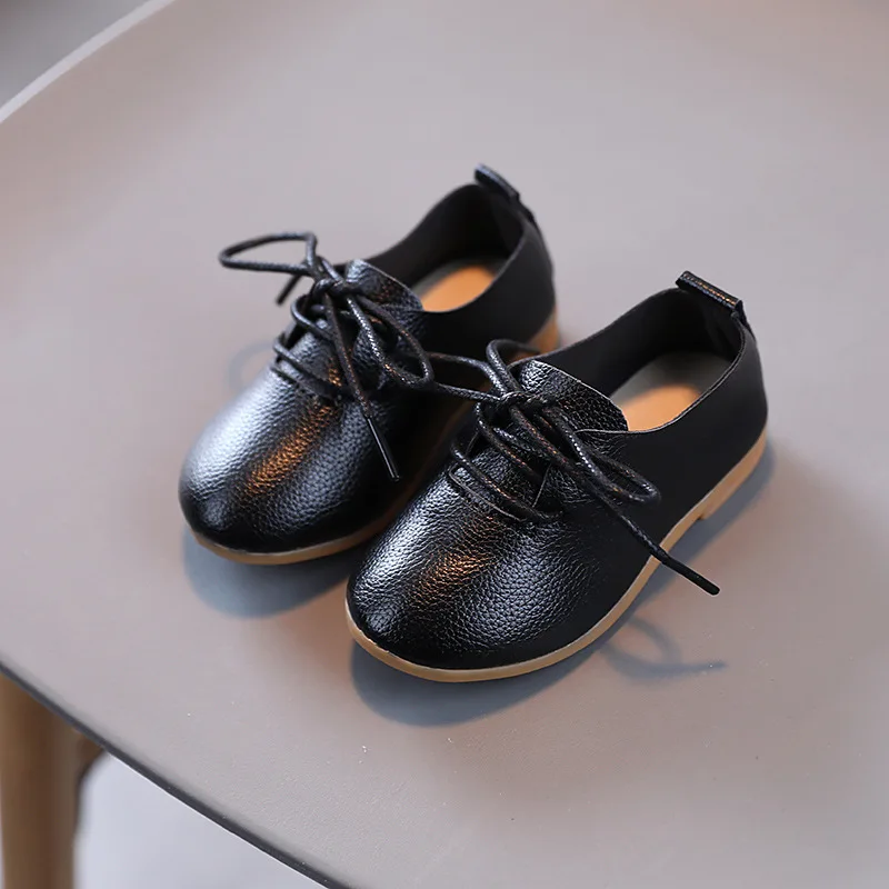 Girls Shoes Low Top Leather Shoe Princess Shoe Autumn New British Lace Up Casual Boy Soft Skin Leather Shoes Kids