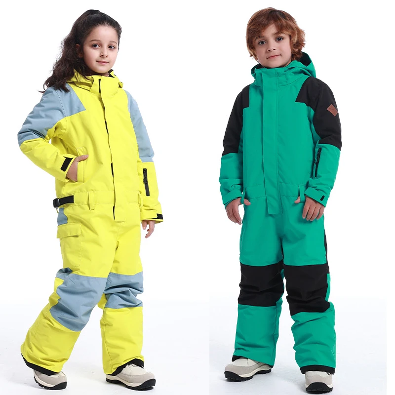 Sport Warm Children Jumpsuit Hooded One Piece Boys Snow Suit Outdoor Mountain Girls Skiing Overall Snowboard Kids Winter Clothes