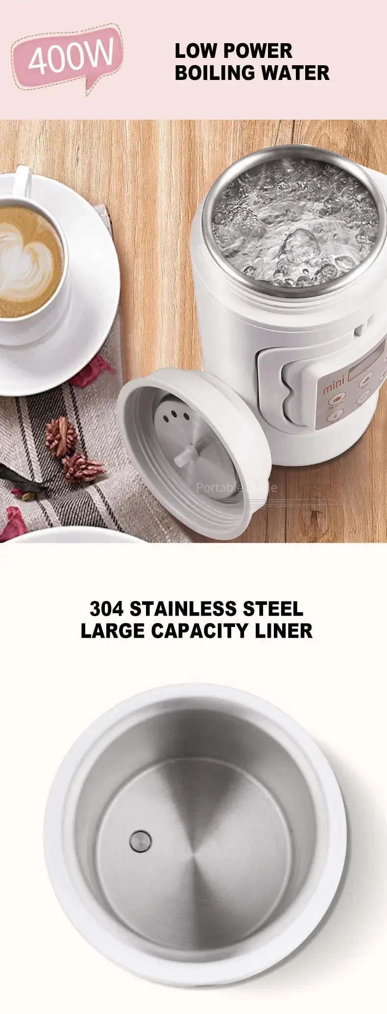 Description Picture 5 of itemPortable Travel Electric Kettle/Multifunctional Electric Stewing Pot/Intelligent Health Pot/Beauty Rice Steaming Pot