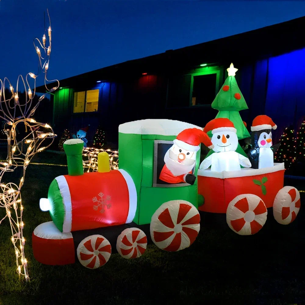 Christmas Decoration Inflatable Train Santa Claus Snowman Length 8.8ft Inflatable Toys with LED Lights Outdoor Garden Ornament 2