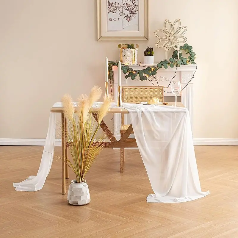 White Chiffon Table Runner Wedding Decoration Bridal Baby Shower Birthday Party Christmas Thanksgiving Halloween Events Supplies