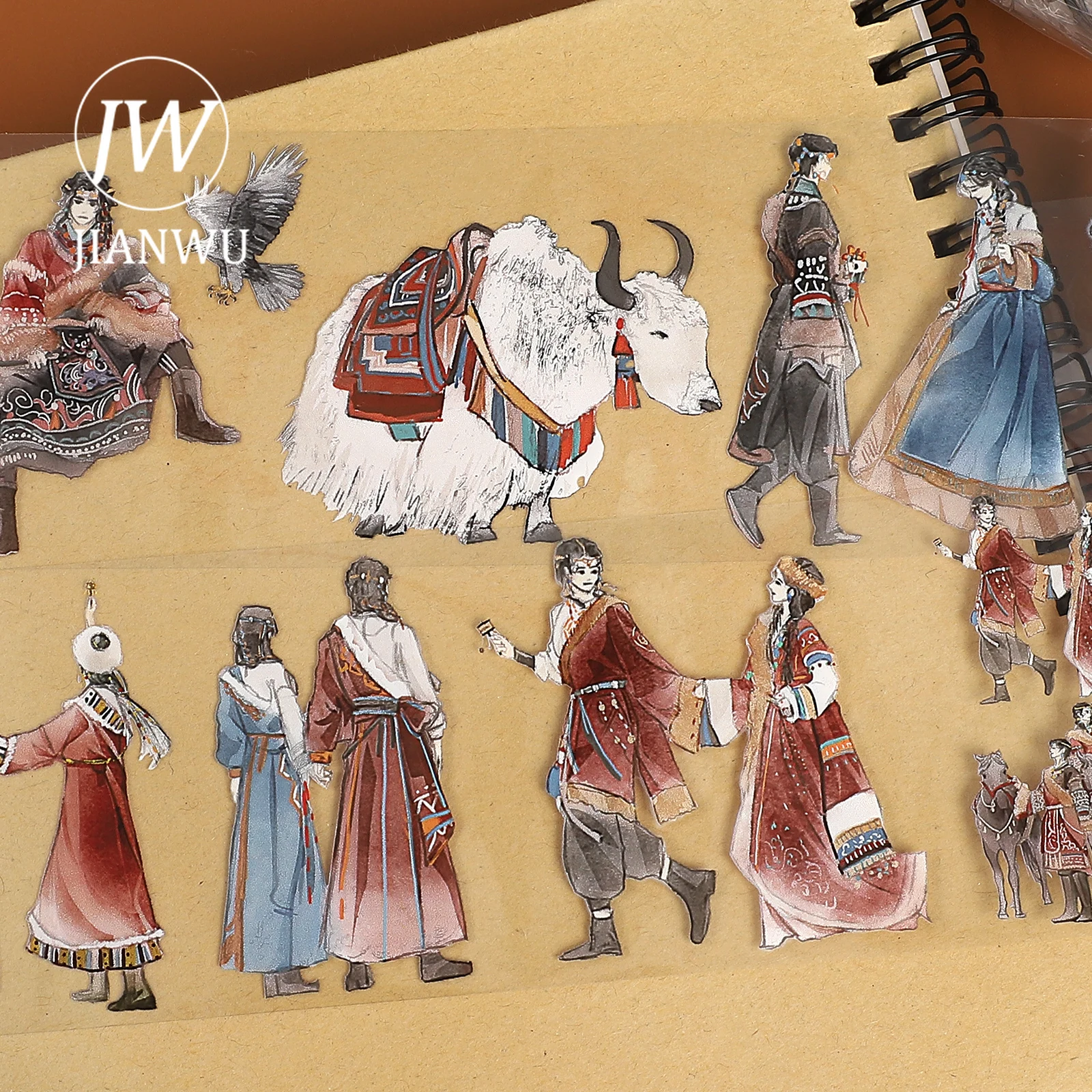 JIANWU 60mm*500cm 빈티지 목동 캐릭터 풍경 소재 콜라주 스크랩북 PET 테이프 창의적인 DIY 저널 문구류