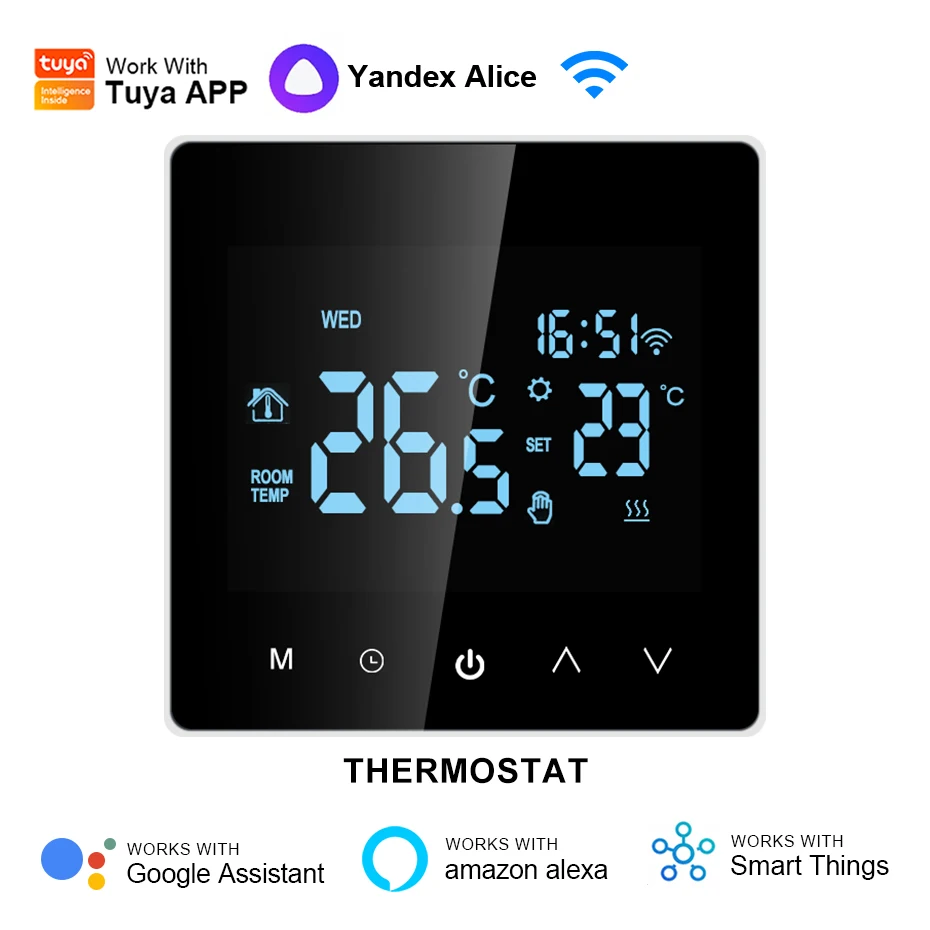 Tuya สมาร์ท Wifi Thermostat เครื่องทําความร้อนใต้พื้นไฟฟ้าน้ํา/หม้อต้มแก๊ส LCD Digital Touch อุณหภูมิควบคุมสําหรับ Google Home Alexa 1