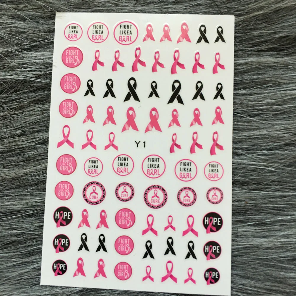 6Pcs/Set Breast Cancer Awareness Day Nail Art Sticker World Love Breast Health for Women Pink Ribbon Faith Hope Fight Decals