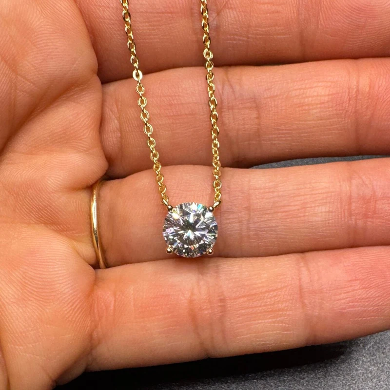 Ehhai GRA-Zertifizierter Mehrgrößen-Runder Moissanit Solitär-Anhänger Halskette für Damen 14K Vergoldeter Schmuck Hochzeitsgeschenke – Detail 17