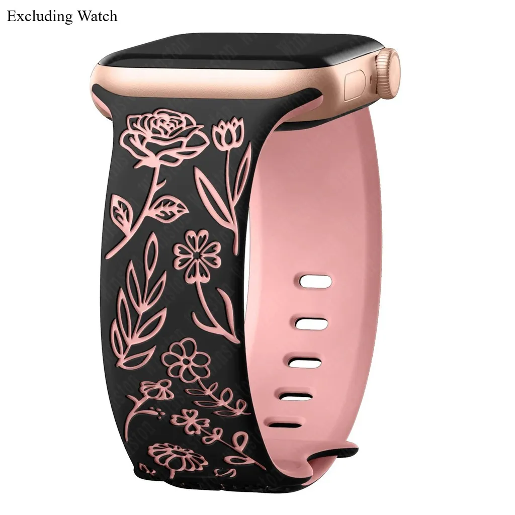 Engraved Floral Bands Bracelet for Smartwatch - Women's Versatile Strap