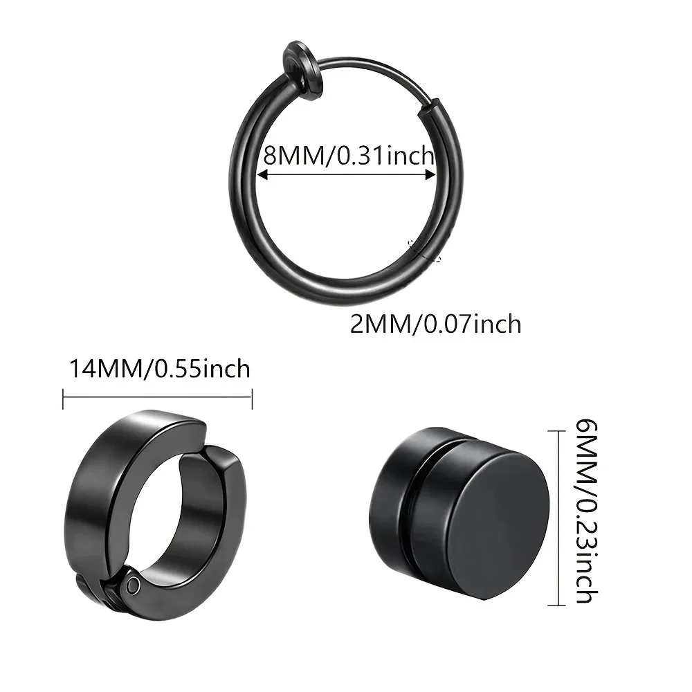 Fashion Magnetic Stud Earrings 1 Pairs Men and Women Black CZ Magnet Non-piercing Clip Earring Set Punk Earrings Jewelry Gift
