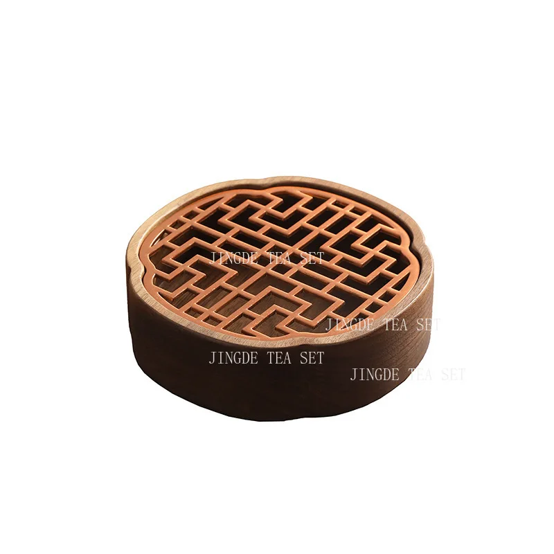 Walnut Teapot Holder Household Circular Solid Wood Tray Tea Set Accessories High End Water Storage Tea Tray Wooden Trays