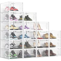 Shoe Boxes Clear Plastic Stackable, 18 Pack Premium Shoe Organizer Storage for Closet Space Saving Foldable Shoe Rack Containers 1