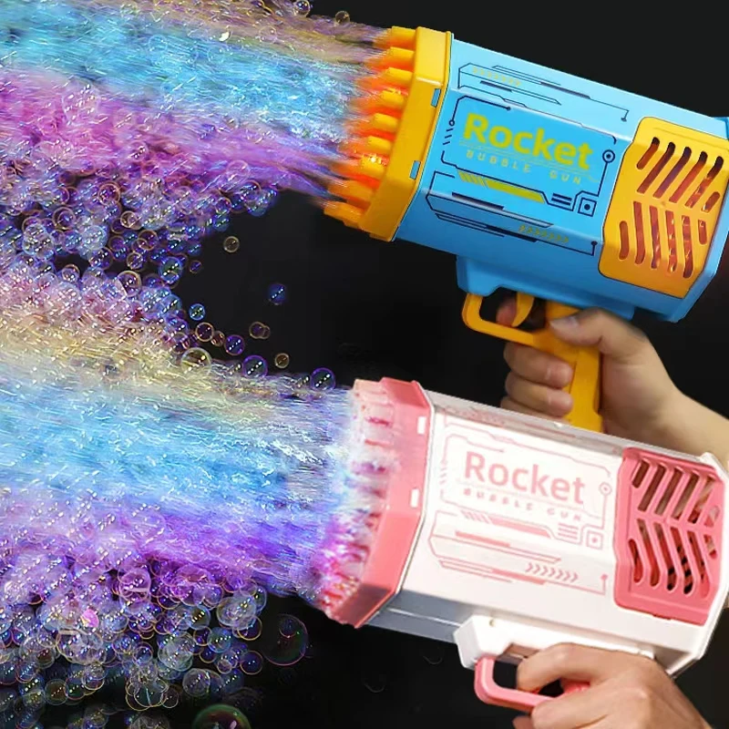 69 Holes Rocket Bubble Gun Machine Angel LED Kids Automatic Soap Bubbles Blower Maker Toys for Wedding Party Outdoor Games 12 holes cartoon yellow duck bubble machine gun toys kids space guns bubble machine toy children gift not include aa battery