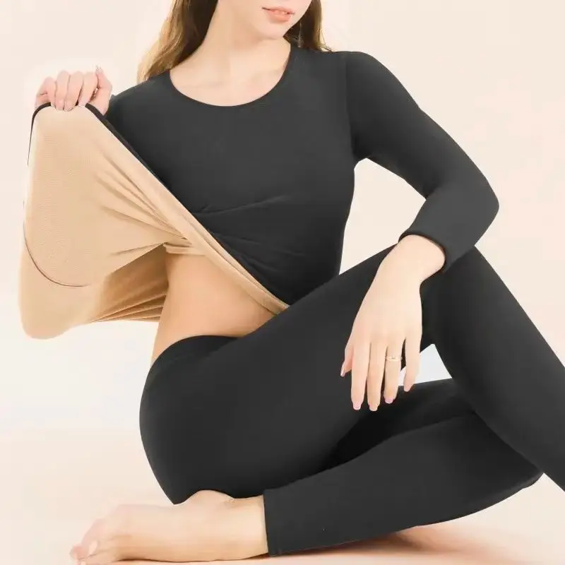 Women's Thermal Underwear Women Thickened Plus Velvet Tight-fitting Bottoming Shirt Student Autumn Winter Tops and Pants C828