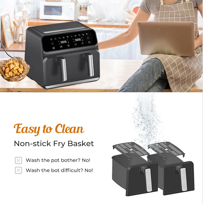 OEM High Quality kitchen Electric Hot Air fryer Oven Oiless Cooker Machine double air fryer with dual basket 6