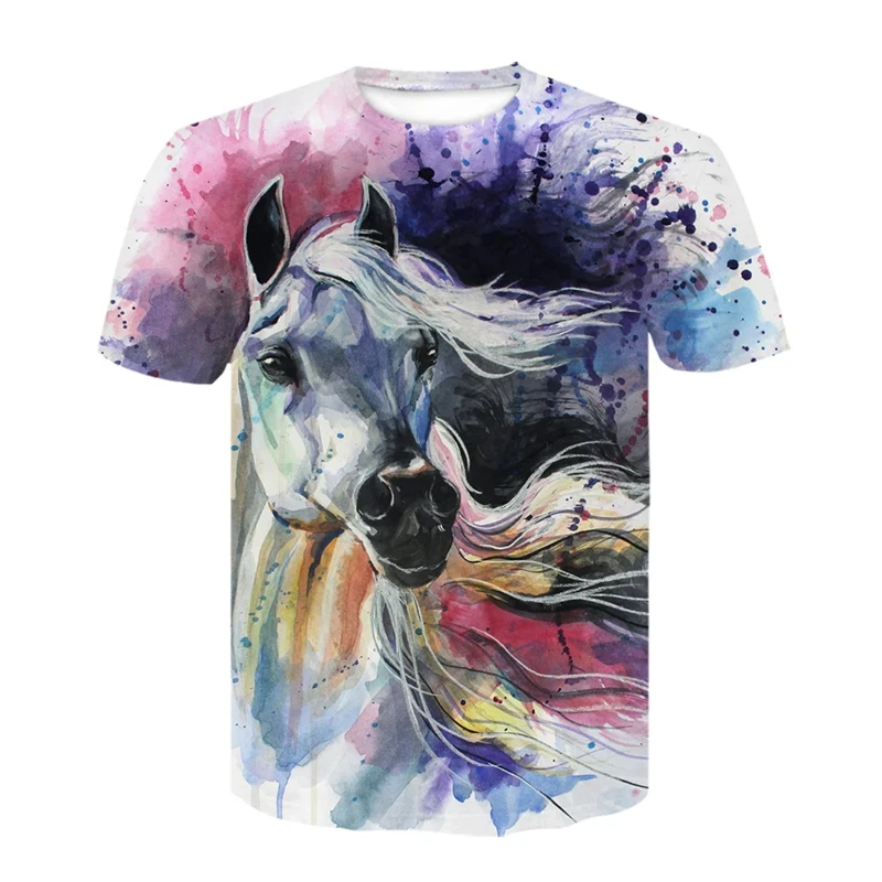 

Graffiti Art Animal Cool Horse Graphic T-shirt Fashion Casual T Shirt For Men Streetwear Oversized O-Neck Women Tshirt Funny Top