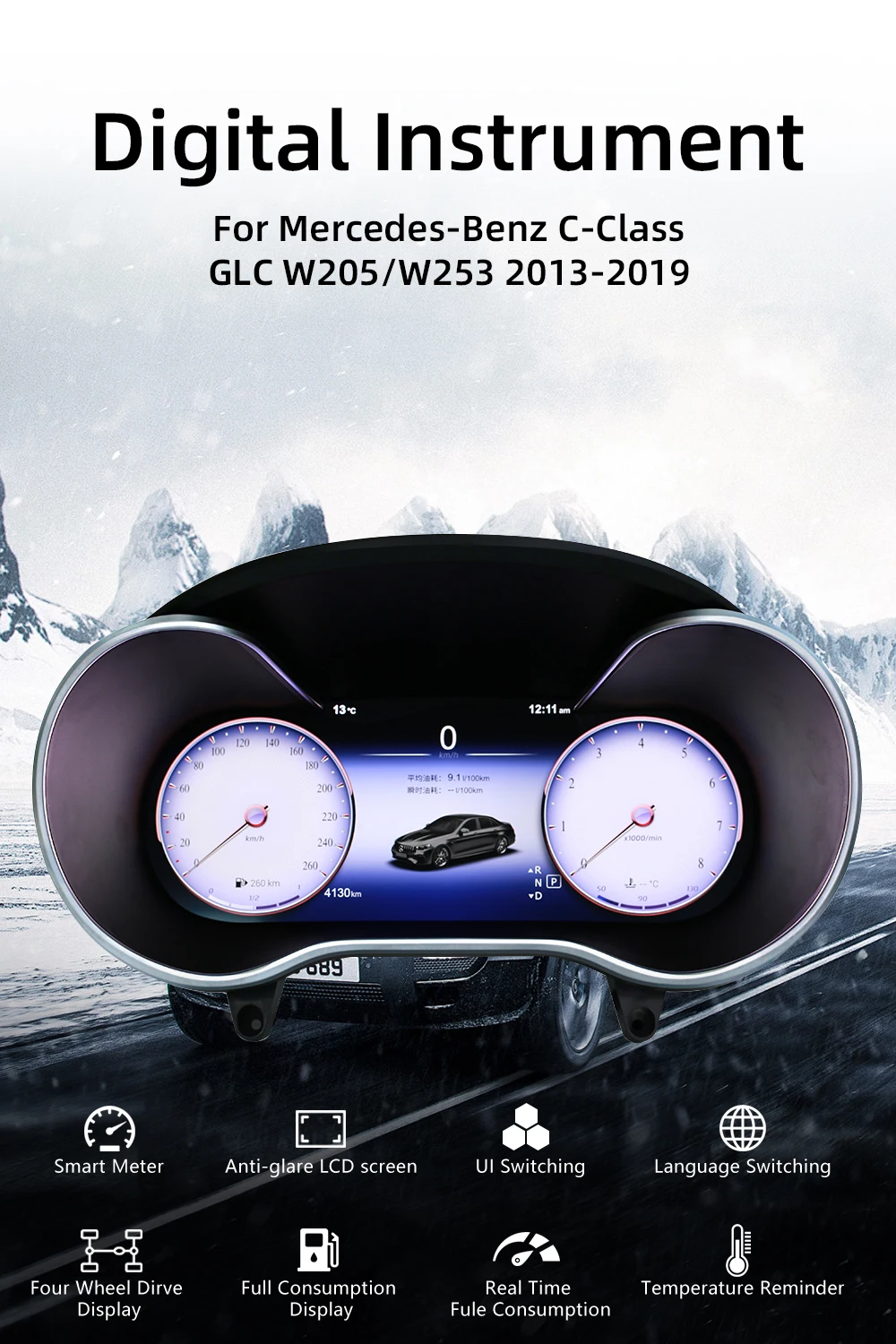Digital Instrument Cluster For Mercedes-Benz C200L C/GLC W205/W253 2015-2019 Spe
