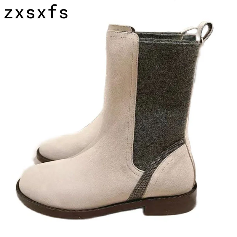 

Женские замшевые ботильоны на низком квадратном каблуке, с круглым носком