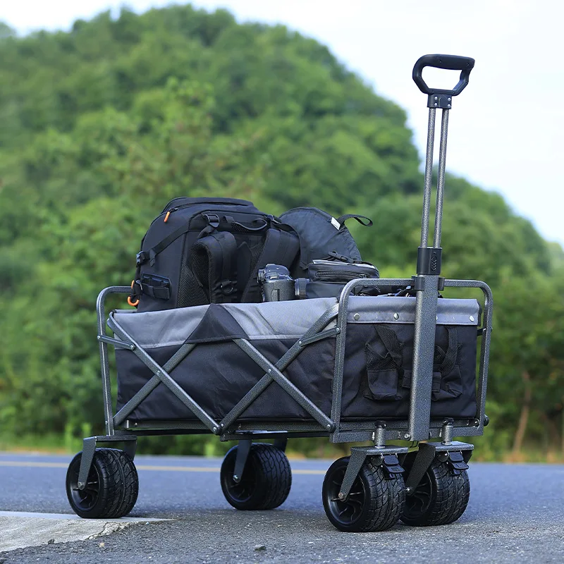 

Портативная тележка для кемпинга на открытом воздухе, многофункциональная автомобильная тележка для пикника и лагеря с тормозом, складная багажная тележка для рыбалки