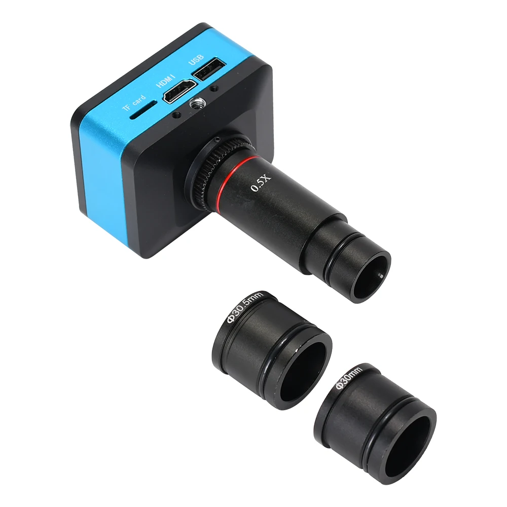 Hayear 4K 12MP 60fps HD HDMI USB 산업용 카메라 TF 카드 디지털 비디오 현미경(0.5X 접안렌즈 어댑터 30mm/30.5m 링 포함)
