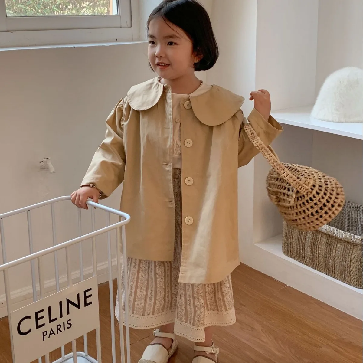 Girls Trench Coats Children Windbreaker Lapel Single-breasted Long Coat