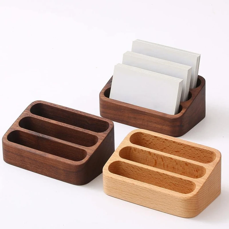 Solid Wood Desktop Business Card Display Stand Memo Holder Storage Box Beech Wood Card Organizer For Office card display stand desk card holder card holder
