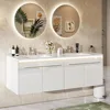 60" LED Floating Bathroom Double Vanity with Sink Combo, Modern High Gloss Wall Mounted Bathroom Storage Cabinet White 1
