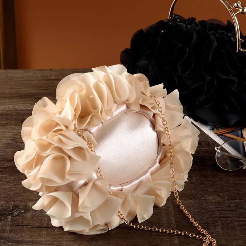 Fashion Elegant Flower Metal Handle Handbag Wedding Party Prom Clutches Chain Shoulder Bags For Women Bridal Evening Bags Purses