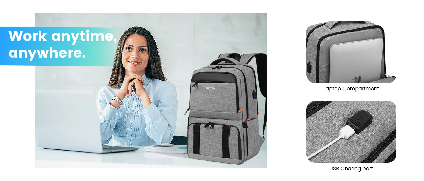 Lunch-Rucksack Isolierter Kühltaschen-Rucksack Lunchbox für Männer Frauen 15,6 Zoll RFID-blockierender Laptop-Rucksack mit USB-Anschluss Lunch-Tasche – Detail 4