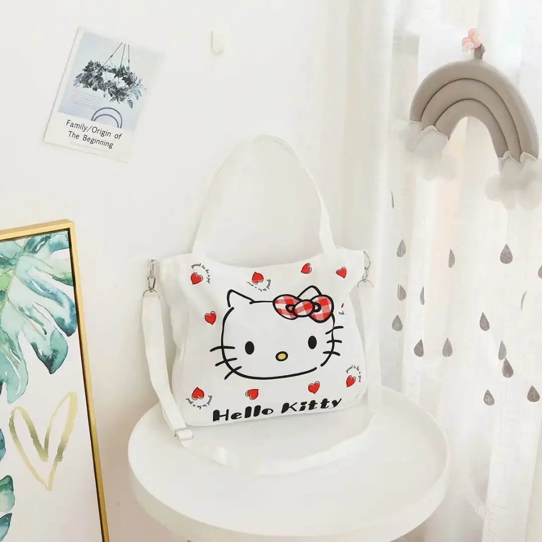 

HelloKitty Sanrio Kawaii Anime Satchel Shoulder Bag Cute Kuromi Cinnamoroll MyMelody Girl Bag Canvas Large Capacity Handbag Gift