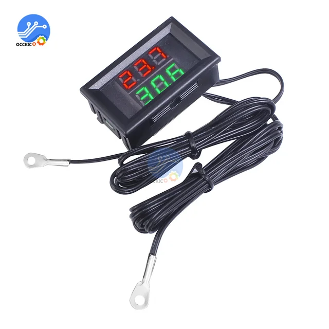Mini Dual Display Digital Thermometer W/ Dual NTC Waterproof Metal Probe Temperature Sensor Tester for Car Room Indoor 4V-28V 4