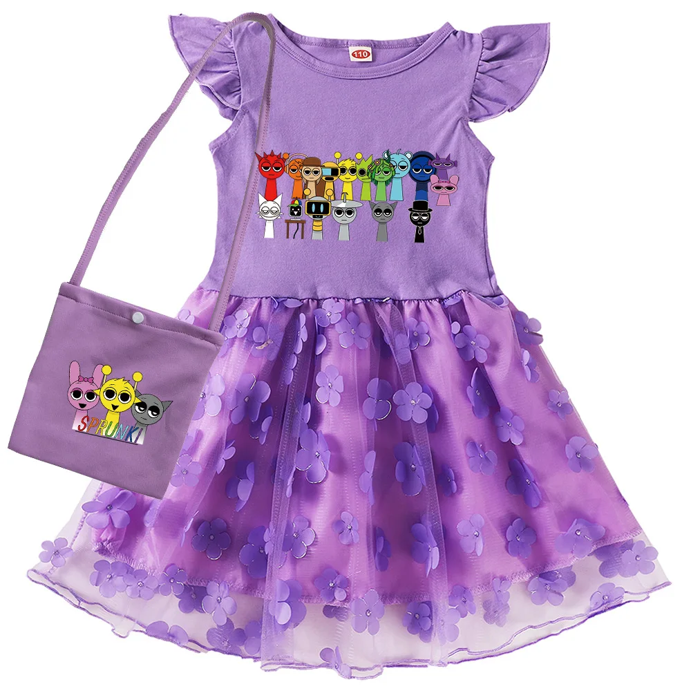 Popular Game Sprunki Dress for Kids Lace Casual Dresses for Baby Girls Super Clothes Wedding Party Summer