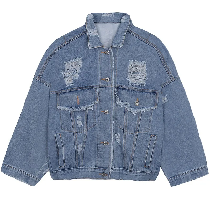 Denim Jacket Y2K Fashion Ripped New Outerwear Streetwear Hip Hop Broken Hole Jackets for Women Women's Jeans Jacket