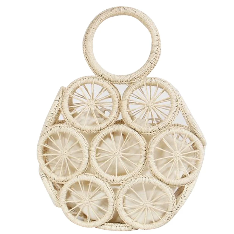 Beach Tote Bag Summer Travel Rattan Handbag with Top-handle Trendy Photo Props Dropship