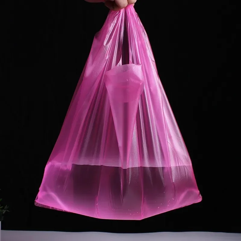 100pcs Pink Plastic Bag Thicken Retail Supermarket Grocery Shopping Bag Kitchen Storage Clean Disposable Garbage Bag