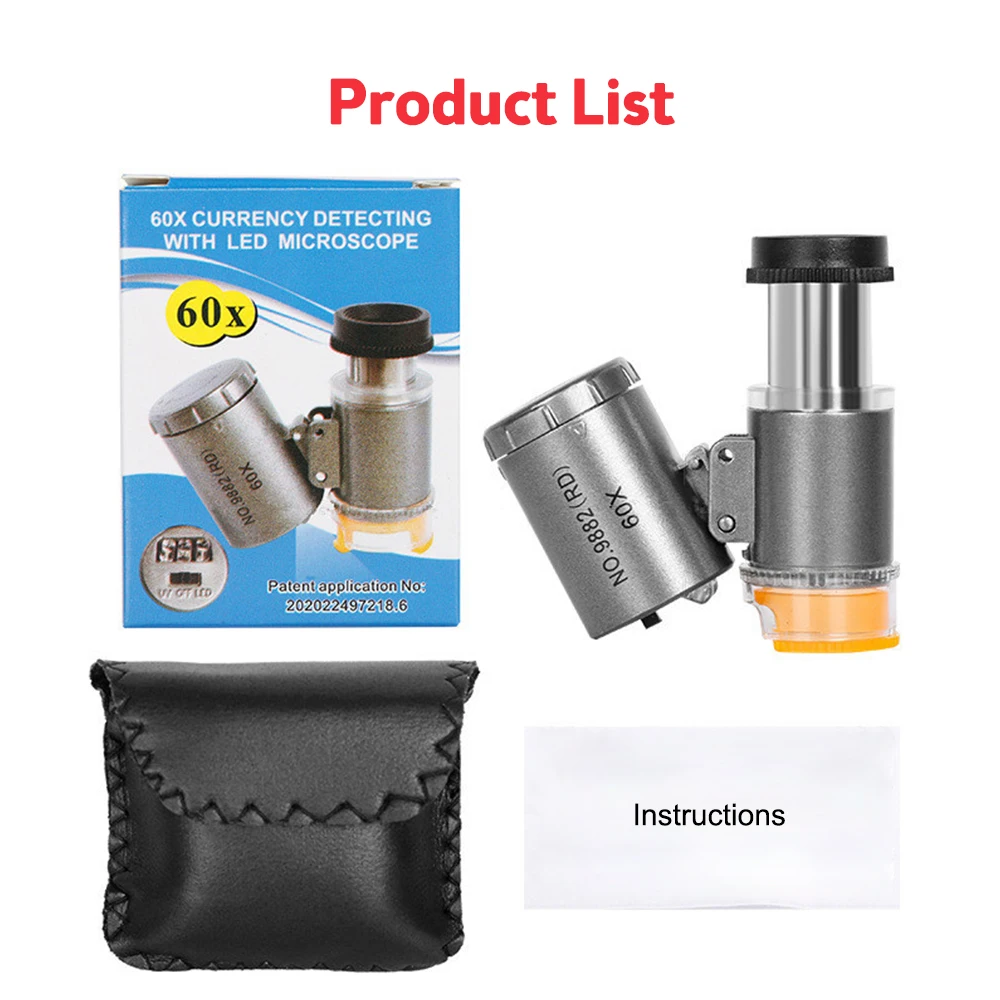Mini Pocket Microscope Kit 60x Lab Handheld Microscope Battery Powered Microscope with LED Light Kids Science Microscop
