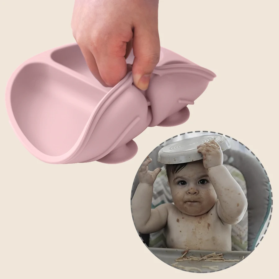 4PCS Baby Silicone Tableware Sets Contrasting Colors Dining Sets Suction Plate Waterproof Bib Portable Baby Spoon Fork 5