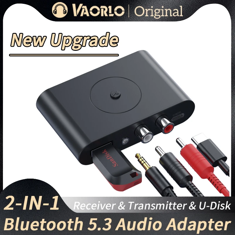 Stereo Music Wireless Audio Adapter 3.5Mm Aux 2Rca U-Disk Play Hifi Bluetooth 5.3 Transmitter Receiver For Pc Tv Car Speaker Amp