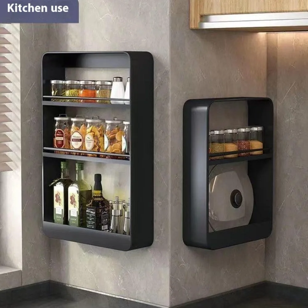 Wall Mounted Multilayer Storage Cabinet Bathroom Toiletries Cosmetics Storage Rack Large Capacity Kitchen Seasoning Storage Rack