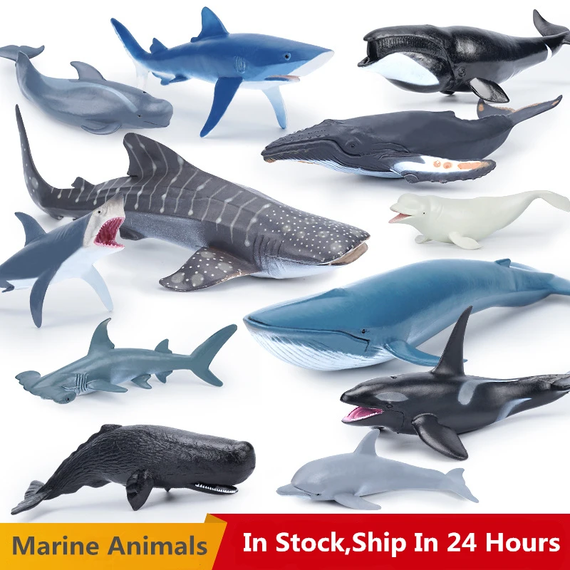 

PVC Sea Life Action Figures Bionics Marine Animals Whale Blue Shark Dolphin Home Decor Toys For Kids Collection Christmas Gift