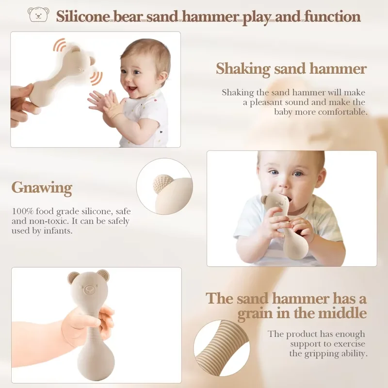 Baby Toys, Baby Rattle Toys, Kid Maracas-Rattles for Baby Silicone Maracas Cartoon Bear Sand Hammer 0-12 Months