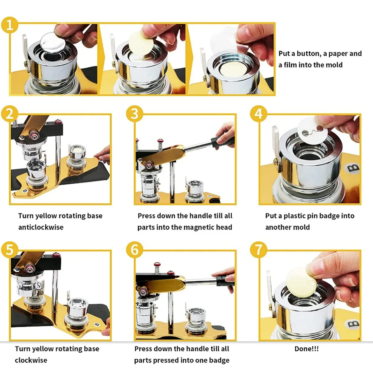 Badge Button Maker Machine with 100-800Pcs Button Parts+Circle Cutter+Mold 25-75MM DIY Badges Press Tools Pin Maker Machine Set
