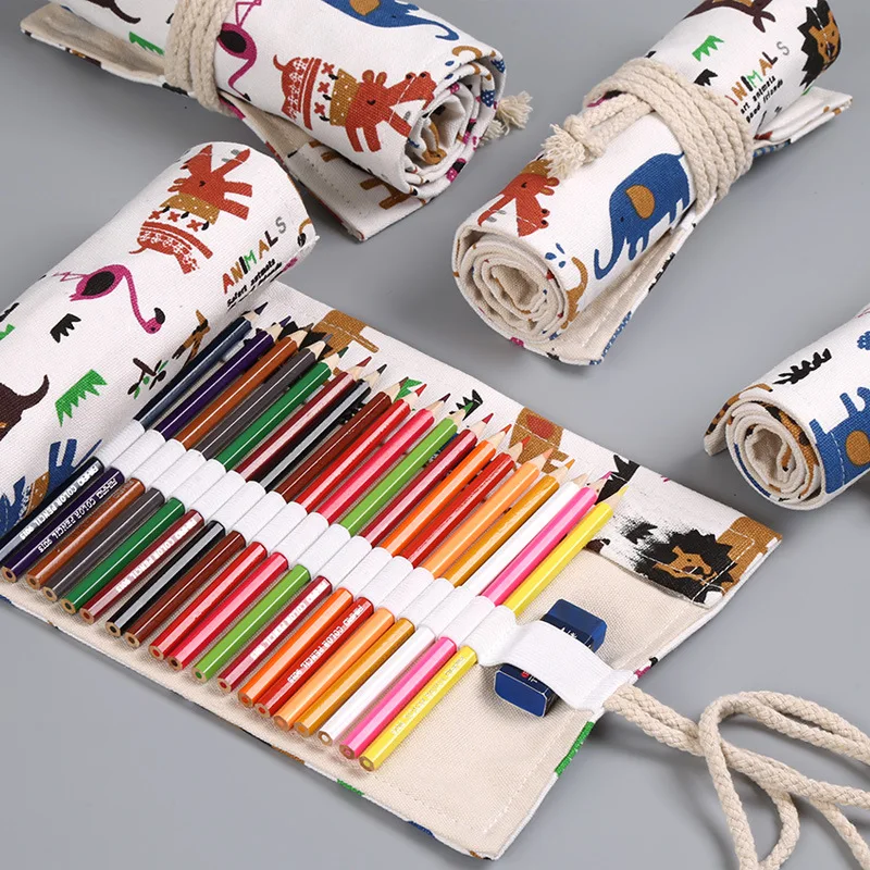 

Canvas Pen Curtain 24/36/48 Hole Colored Pencil Curtain Cartoon Men's and Women's Color Pencil Bag Without Pen, Pencil Pouch
