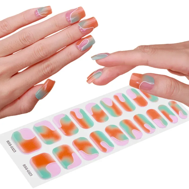 

20Tips Lamp Hardening Gel Nail Sticker French Scallion Powder Imitation Drill UV Half Roasted Nail Products Decorations