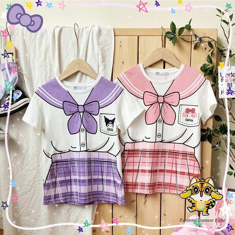 

Sanrio Fake Two Piece Dress Melody Kuromi Kawaii Girls Fasion Popular Pleated Skirt Children Cartoon Comfortable Casual Clothing