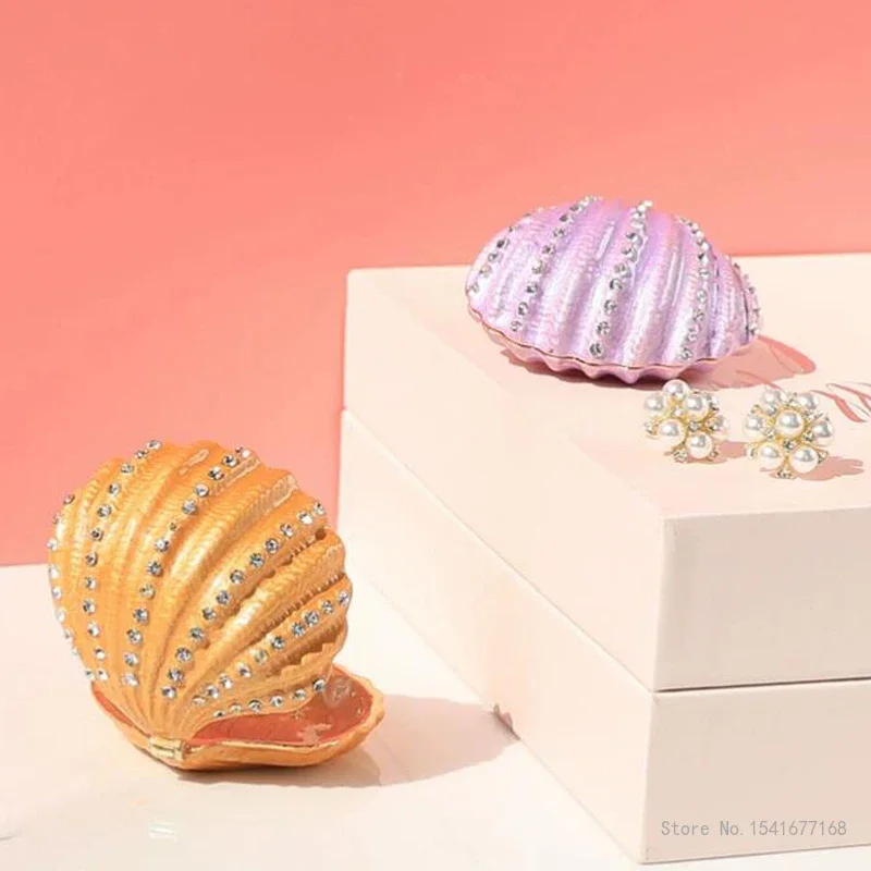 Creative Jewelry Boxes Necklaces Earrings Rings Storage Home Bedroom Decoration Velvet Shell Shaped Empty Bead Treasure Box, 1PC