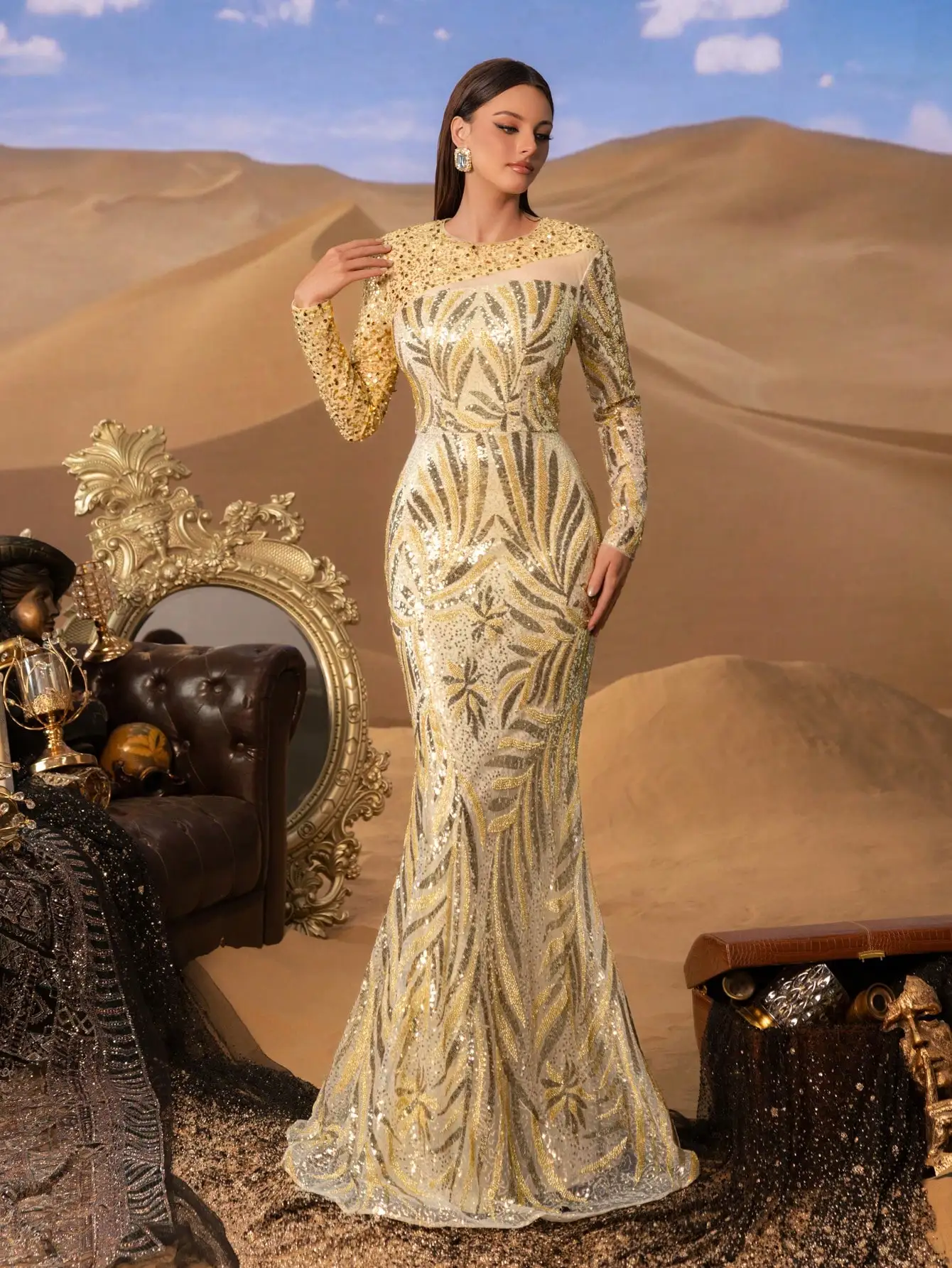 فساتين رسمية فاخرة بأكمام غير متناظرة بحاشية حورية...