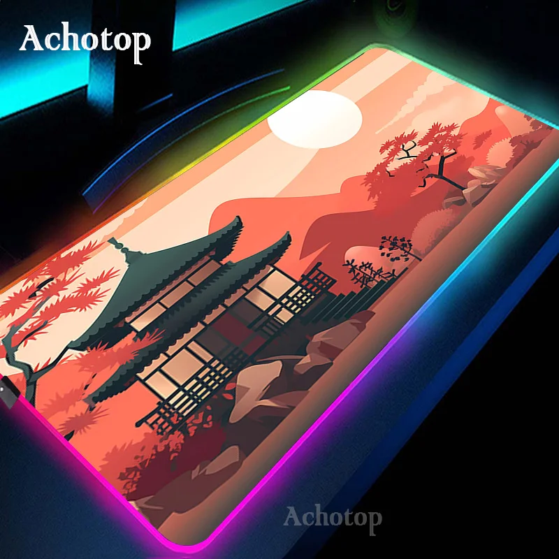 thumbnail image 1 of Alfombrilla grande para ratón RGB Mountain Serenity, alfombrilla para escritorio con pintura de tinta china, alfombrilla para teclado LED para juegos, alfombrillas para ratón XXL para ordenador de ofi, 1 of 5