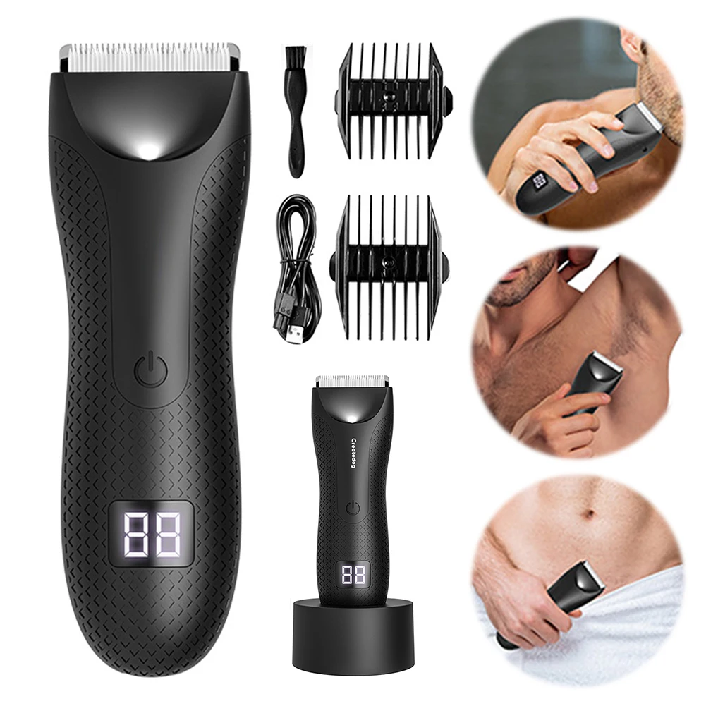 Body Hair Trimmer Rechargeable Groin Hair Trimmer Waterproof Electric Shaver with 2 Guide Comb Body Groomer for Fathers Day Gift 2