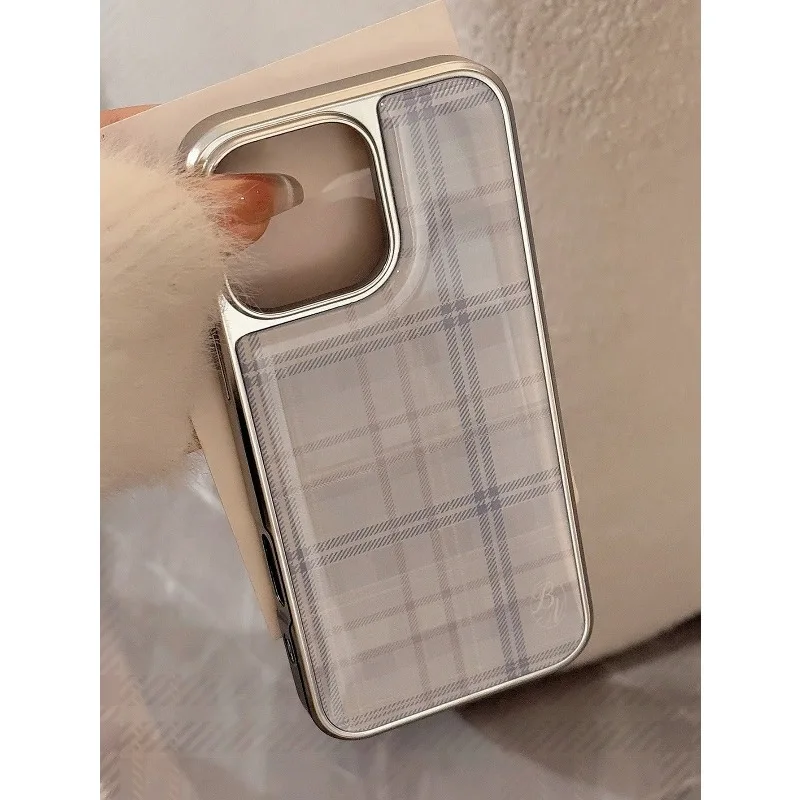 Retro Striped Plaid Silver Edge Epoxy Anti-Drop TPU Phone Case